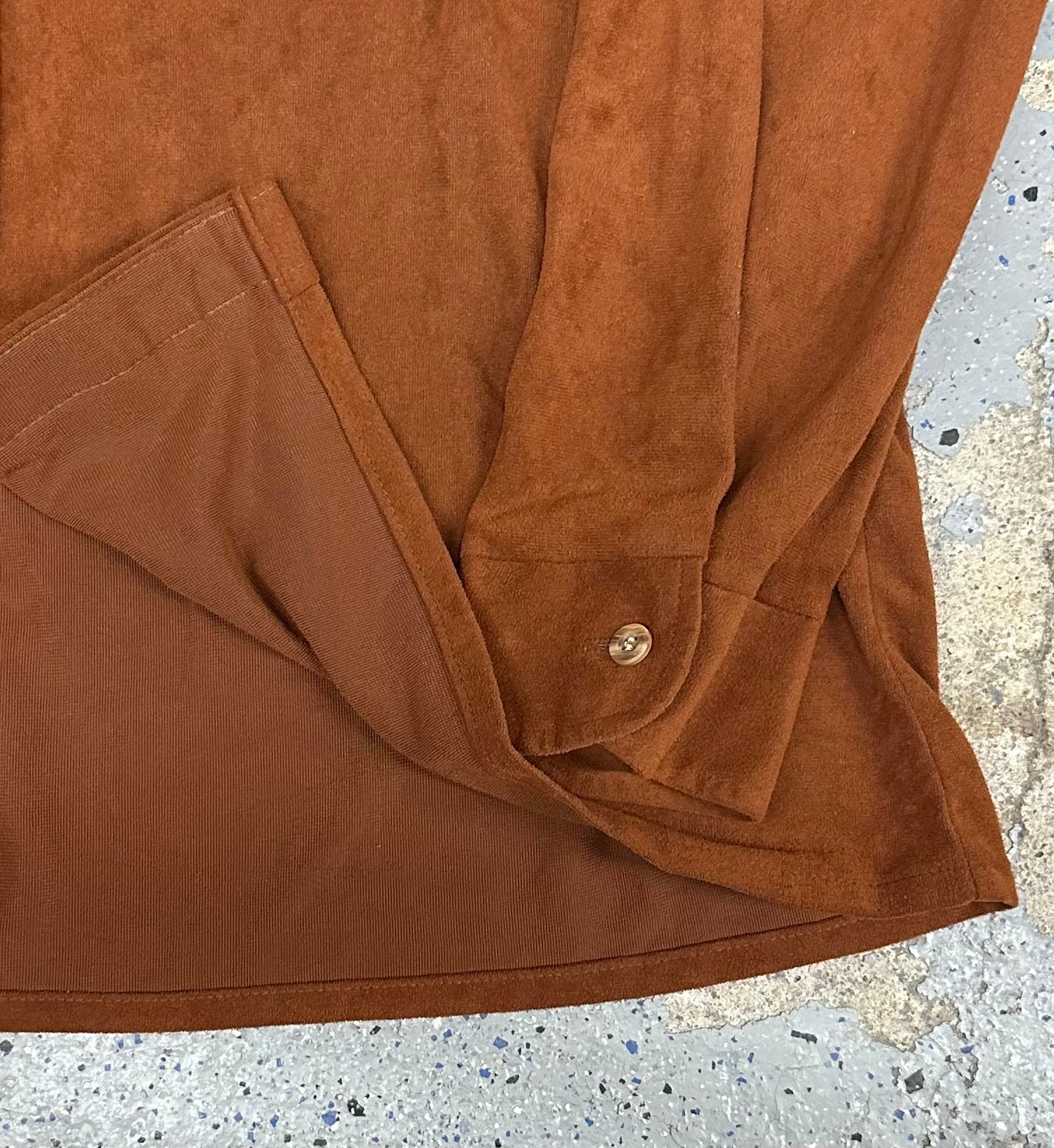 1970s Sears Sportswear Burnt Orange Brown Velvet Long Sleeve Collared Shirt