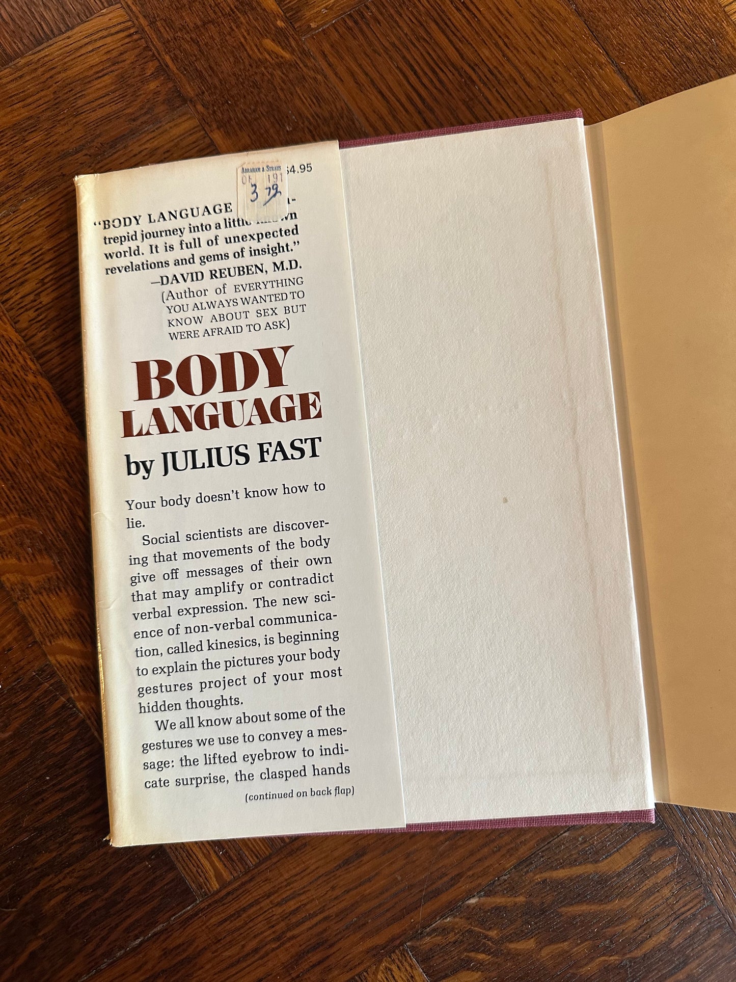 1970 Body Language by Julius Fast Hardcover Book with Dust Jacket