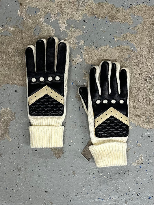 1980s Machine Knitted Acrylic & Faux Leather Gloves