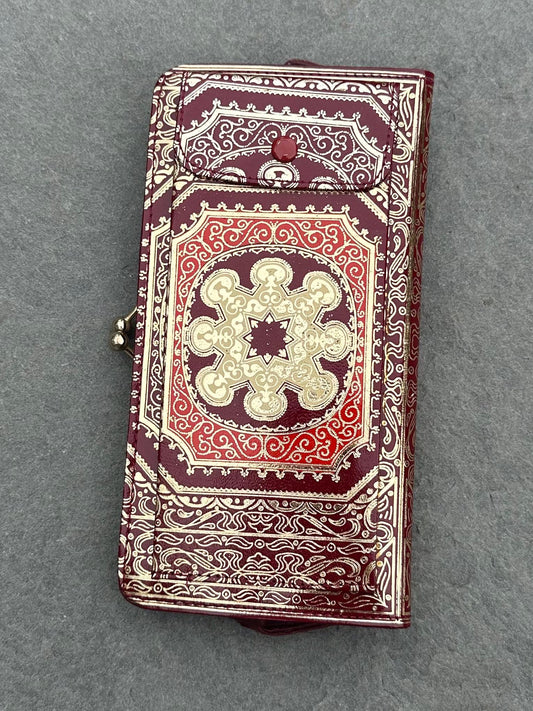 1940s 1950s Florentine Gold Embossed Maroon Red Italian Genuine Leather Continental Wallet