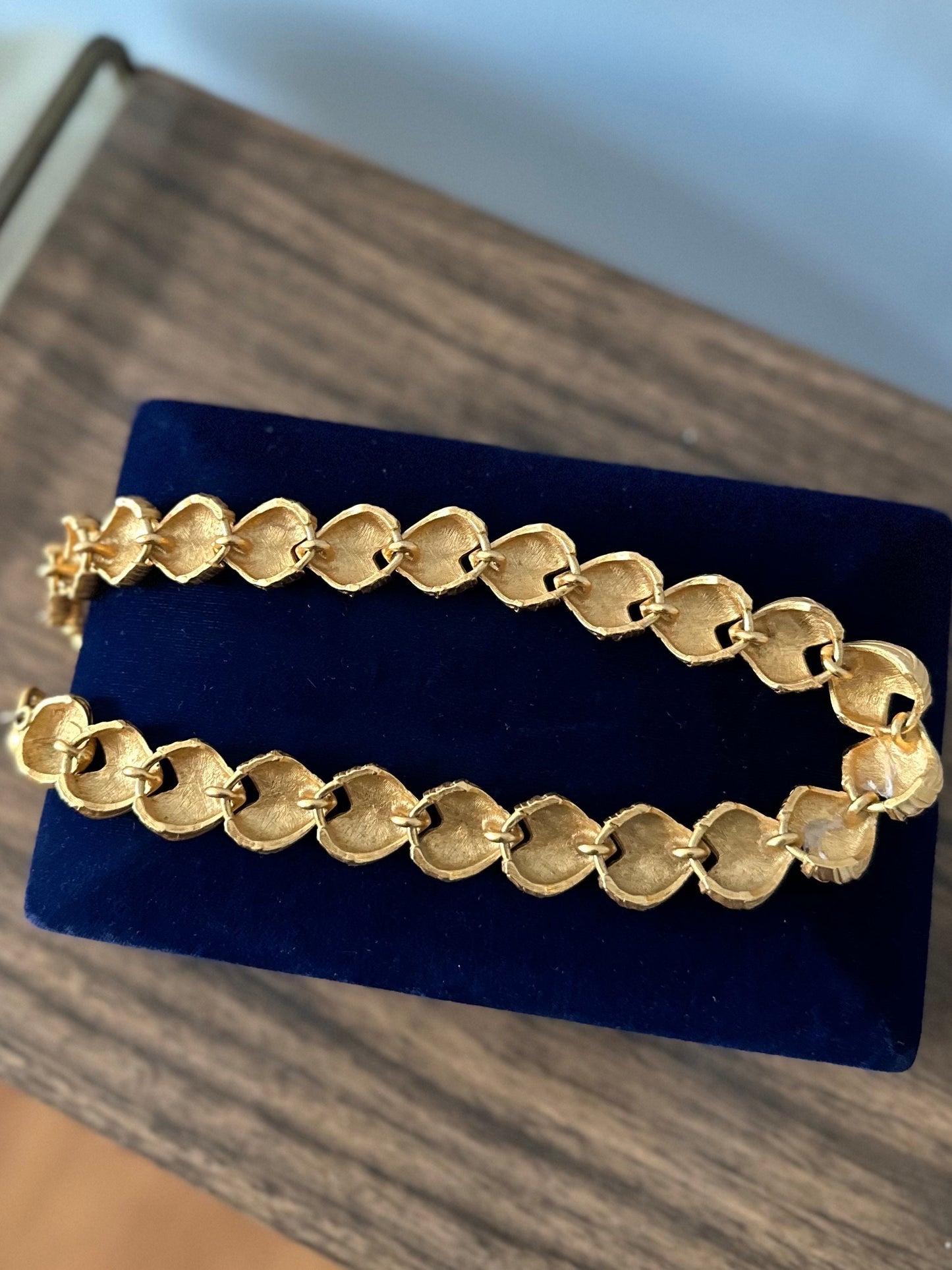 1980s 1990s Signed Lion Anne Klein Chunky Matte Finish Gold Tone Necklace