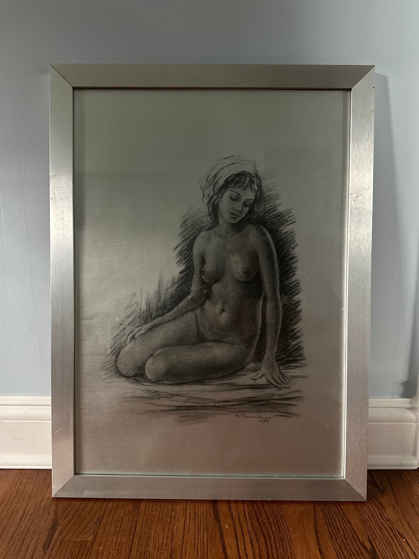 Vintage 1972 Signed & Dated Nude Woman Framed 27x20