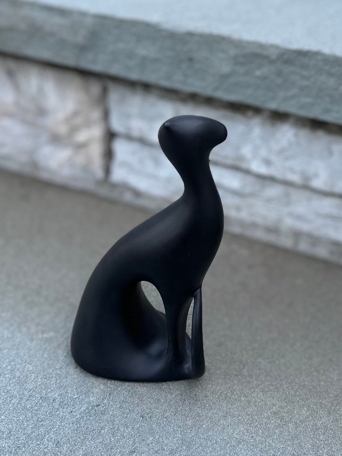 1960s MCM Czech Signed Royal Dux Jaroslav Jezek Matte Black Porcelain Cat Figure