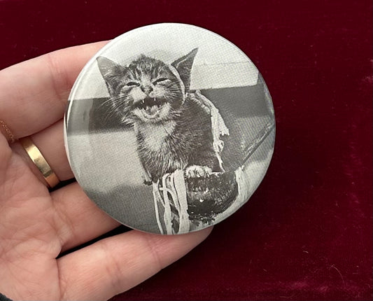 'Pasta-Garlanded Kitten' Button Pin