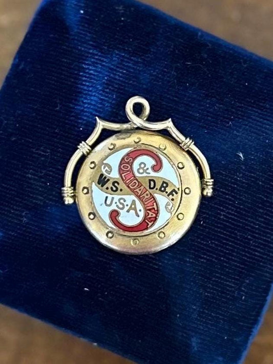 Antique Victorian 14k Yellow Gold Enamel Workmen’s Sick and Death Benefit Fund WS & DBF Solidaritat Monogrammed Locket