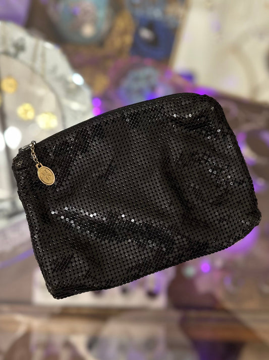 1970s Whiting & Davis Black Metal Mesh Zippered Clutch or Pouch