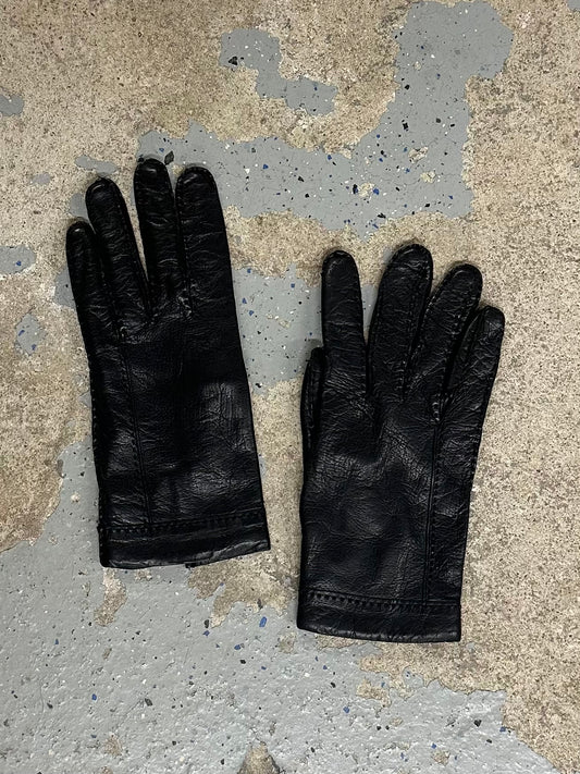 1980s Abraham & Strauss Black Leather Gloves Made in Italy Size 8