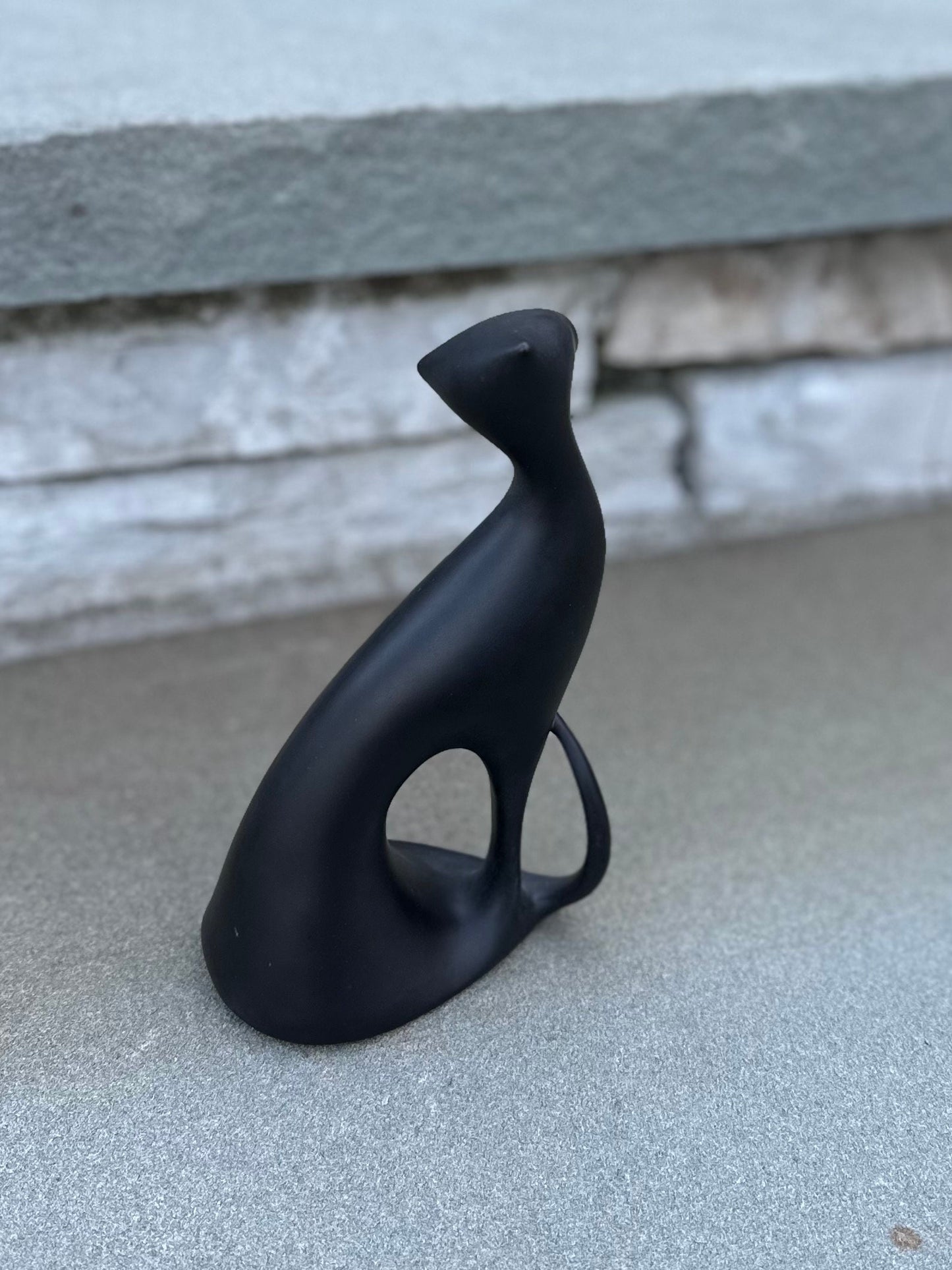 1960s MCM Czech Signed Royal Dux Jaroslav Jezek Matte Black Porcelain Cat Figure