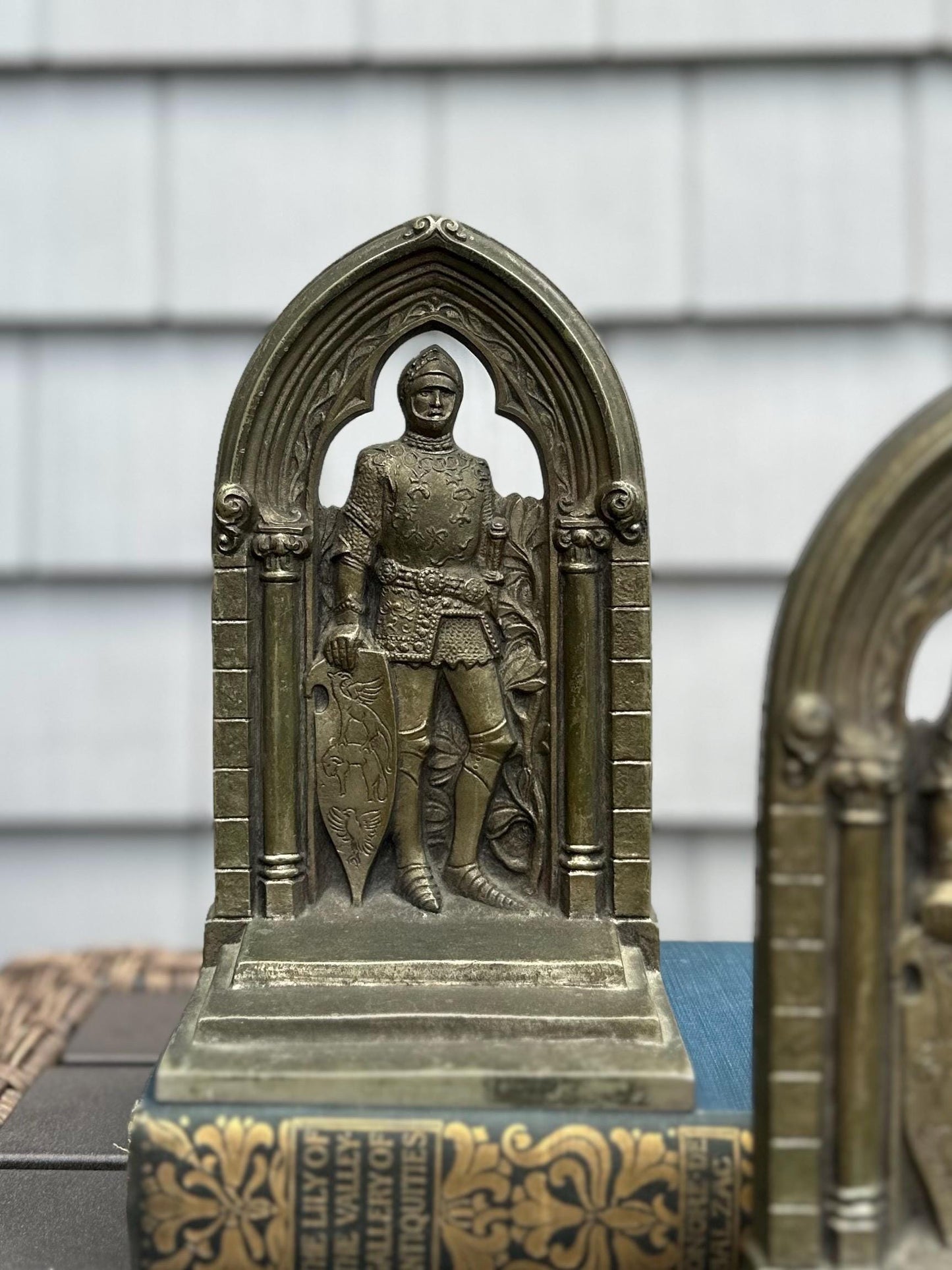 1930s Art Deco Bronze Knight in Archway The Travelers Convention Palm Beach FL 1931 Bookends