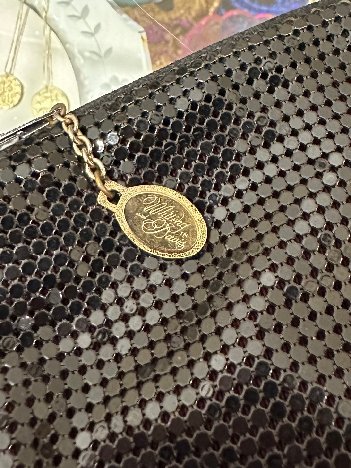 1970s Whiting & Davis Black Metal Mesh Zippered Clutch or Pouch