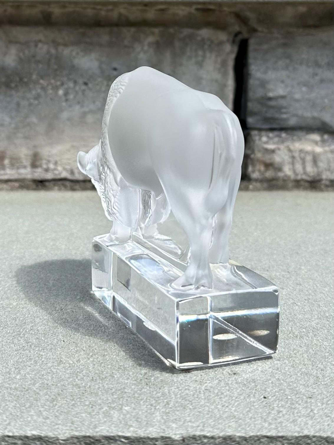 1970s Signed LALIQUE Paris France Cristal Frosted Crystal Buffalo Bison Paperweight