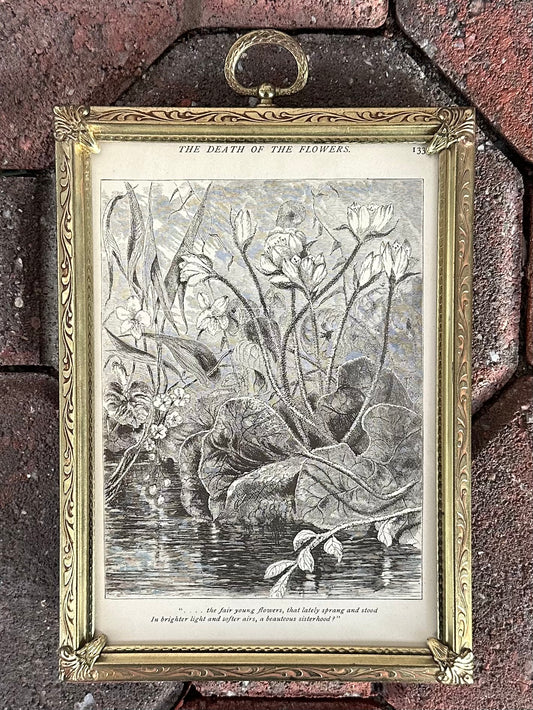 Vintage Framed Engraving "The Death of the Flowers" from 1878 Poetical Works of William Cullen Bryant