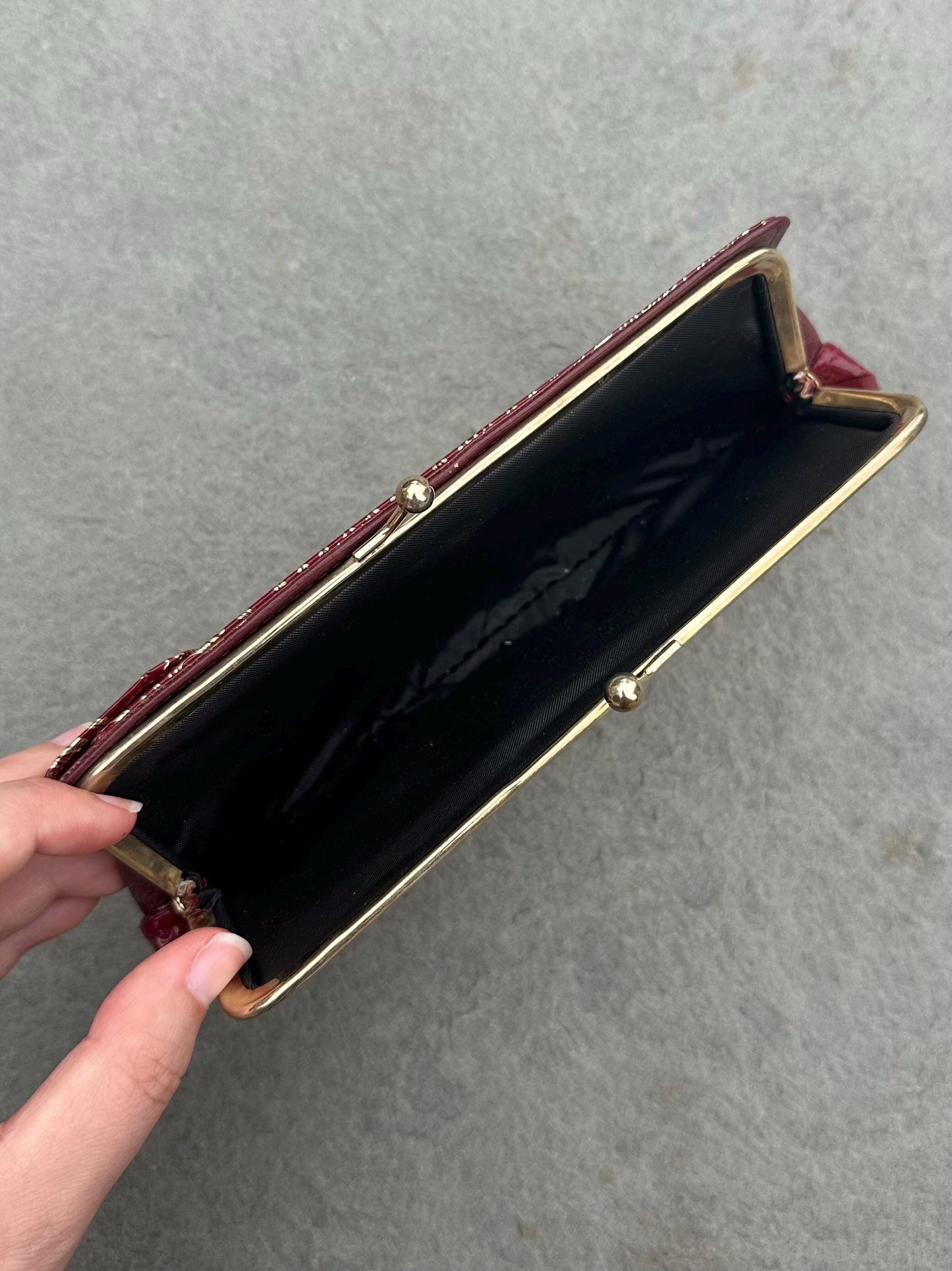 1940s 1950s Florentine Gold Embossed Maroon Red Italian Genuine Leather Continental Wallet
