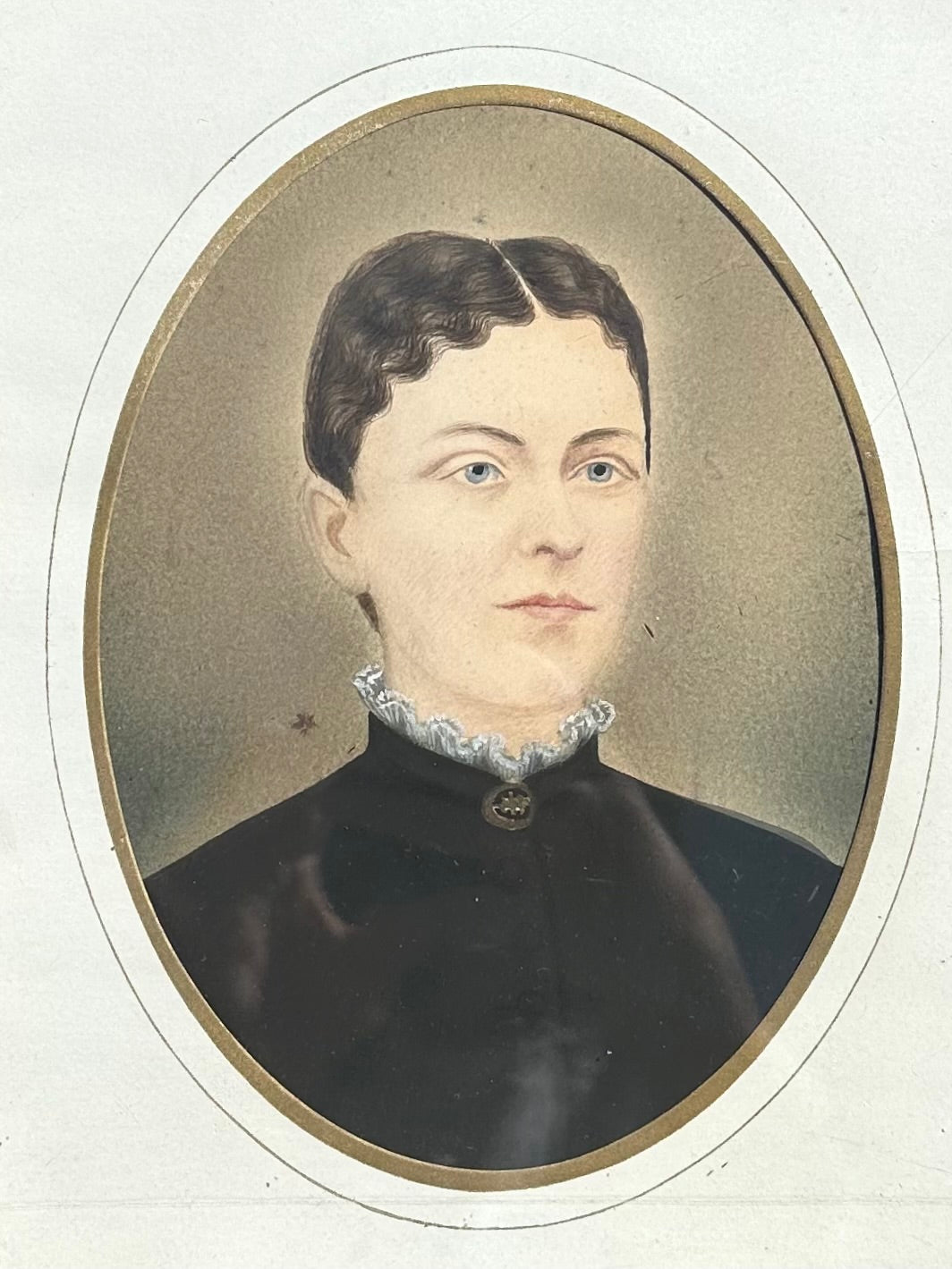Antique 19th Century Victorian Era Wood Framed Hand Painted Portrait of a Woman Mourning Piece
