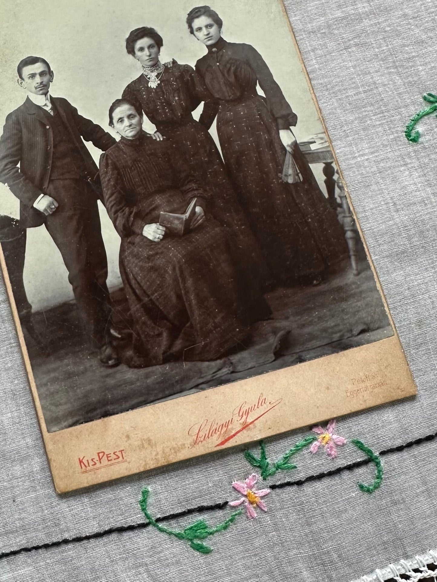 LOT OF 2 Antique Victorian Cabinet Cards of Two Men and Family, German & Hungarian Dated 1905
