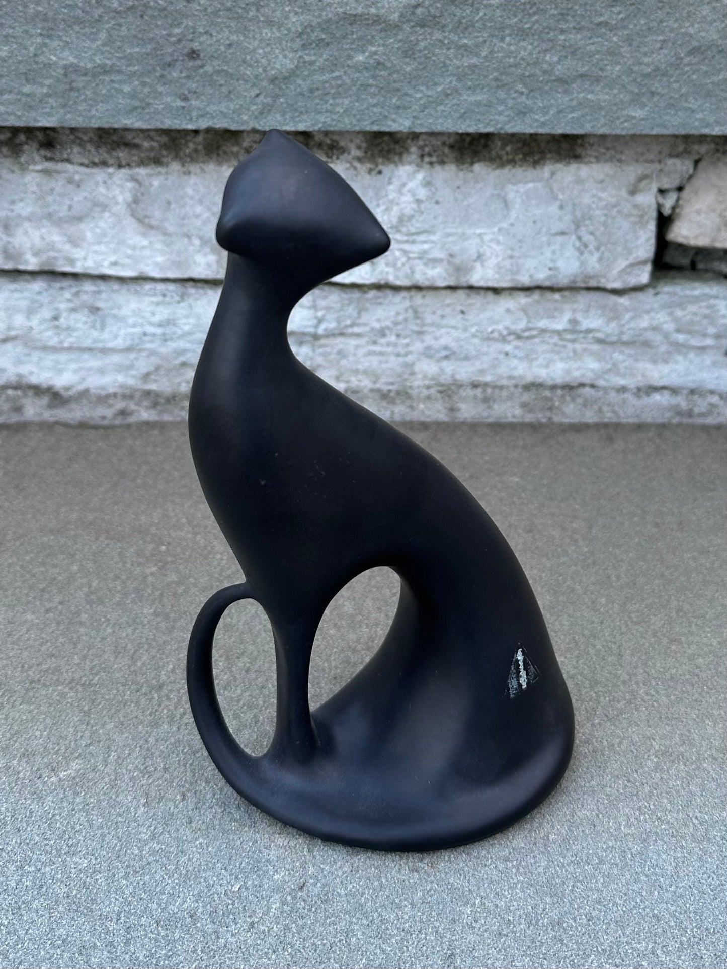1960s MCM Czech Signed Royal Dux Jaroslav Jezek Matte Black Porcelain Cat Figure