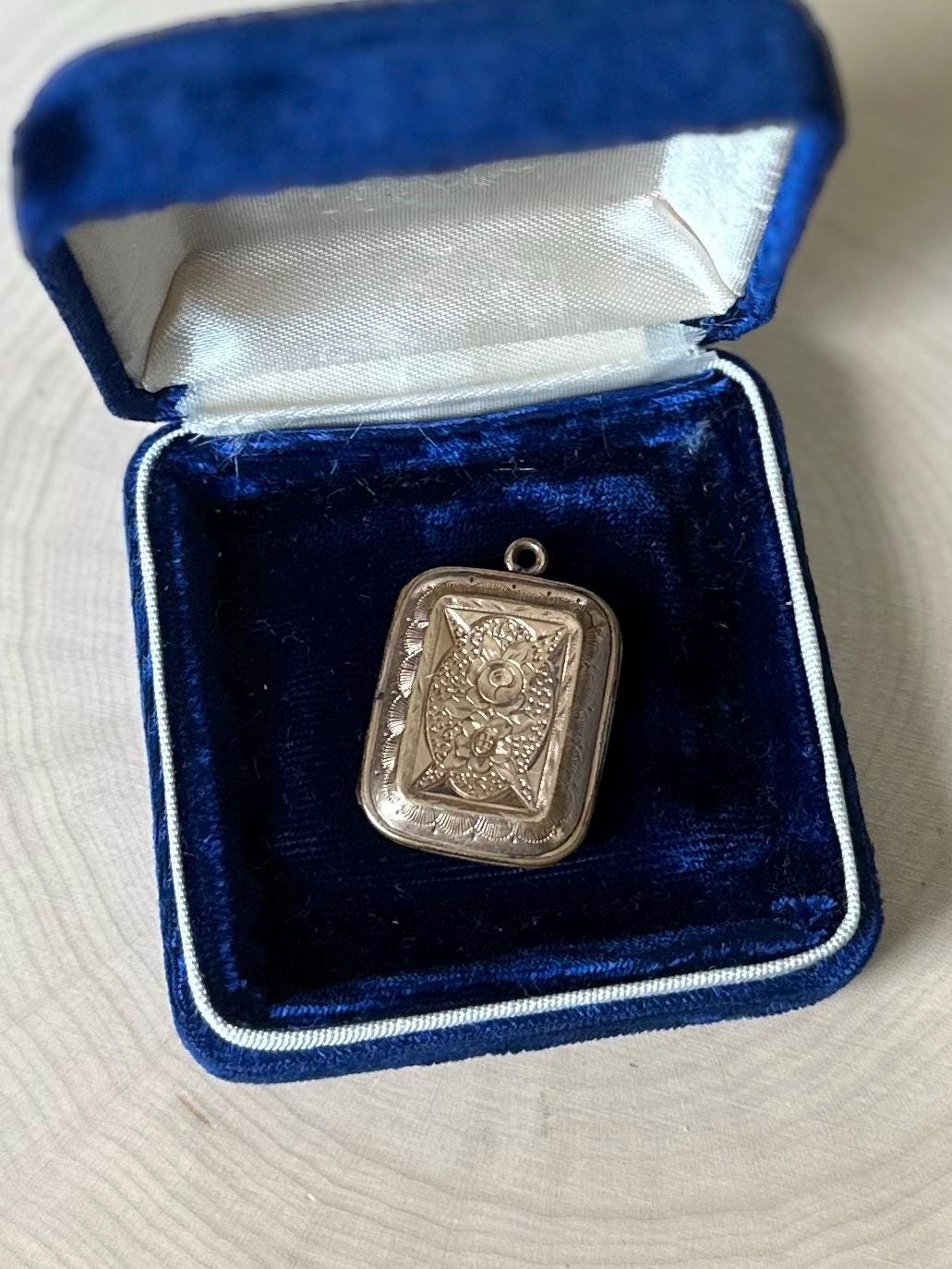 Antique 19th Century Victorian Gold Filled Hand Engraved Rectangular Locket 2 Tin Type Photos Husband & Wife Mourning