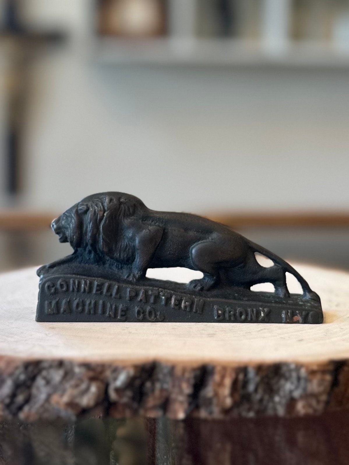 Antique 1920s 1930s Bronx NYC LION Bronze Advertising Paperweight
