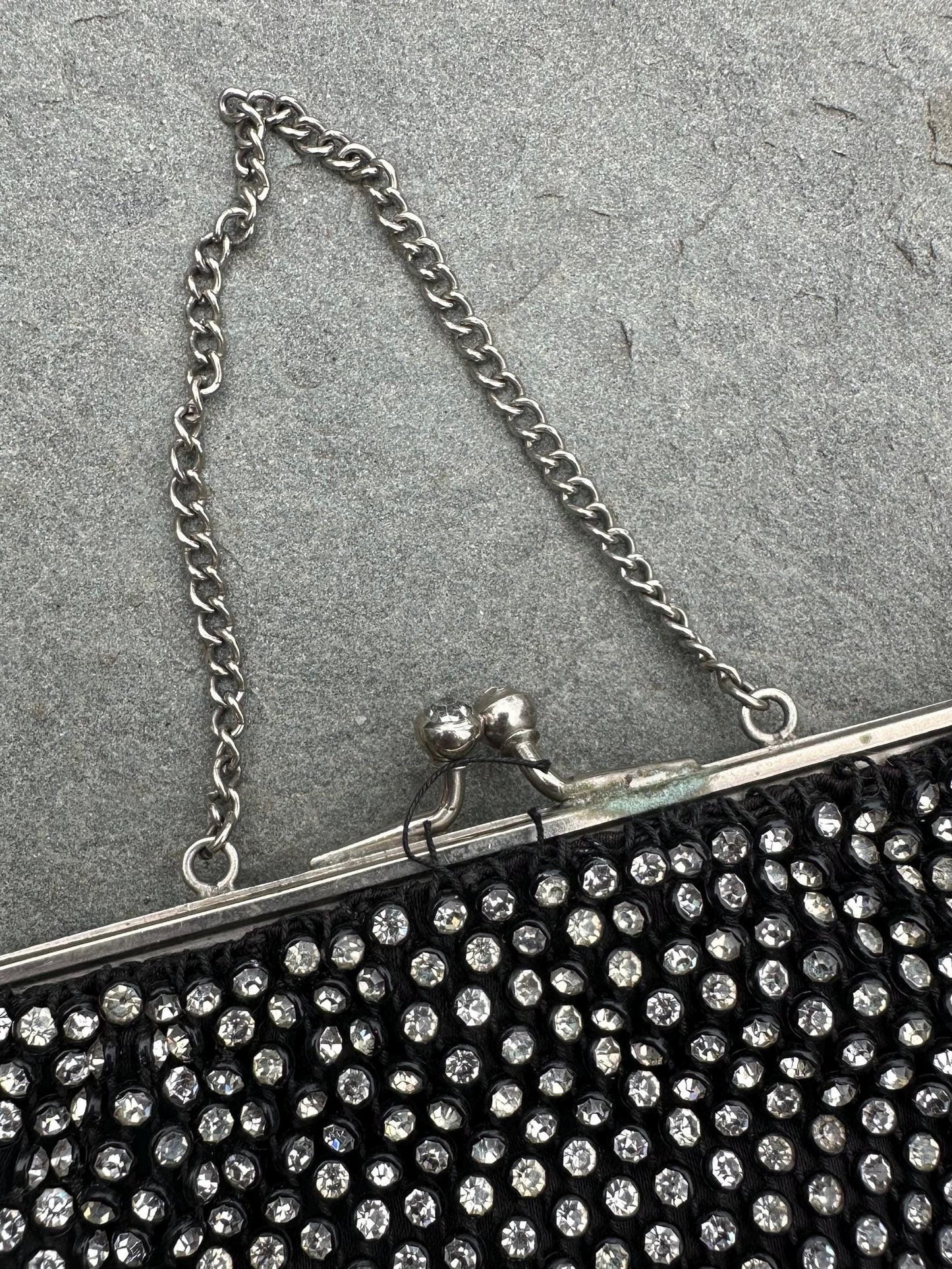 1930s 1940s Art Deco Rhinestone Jewelled Black Evening Bag
