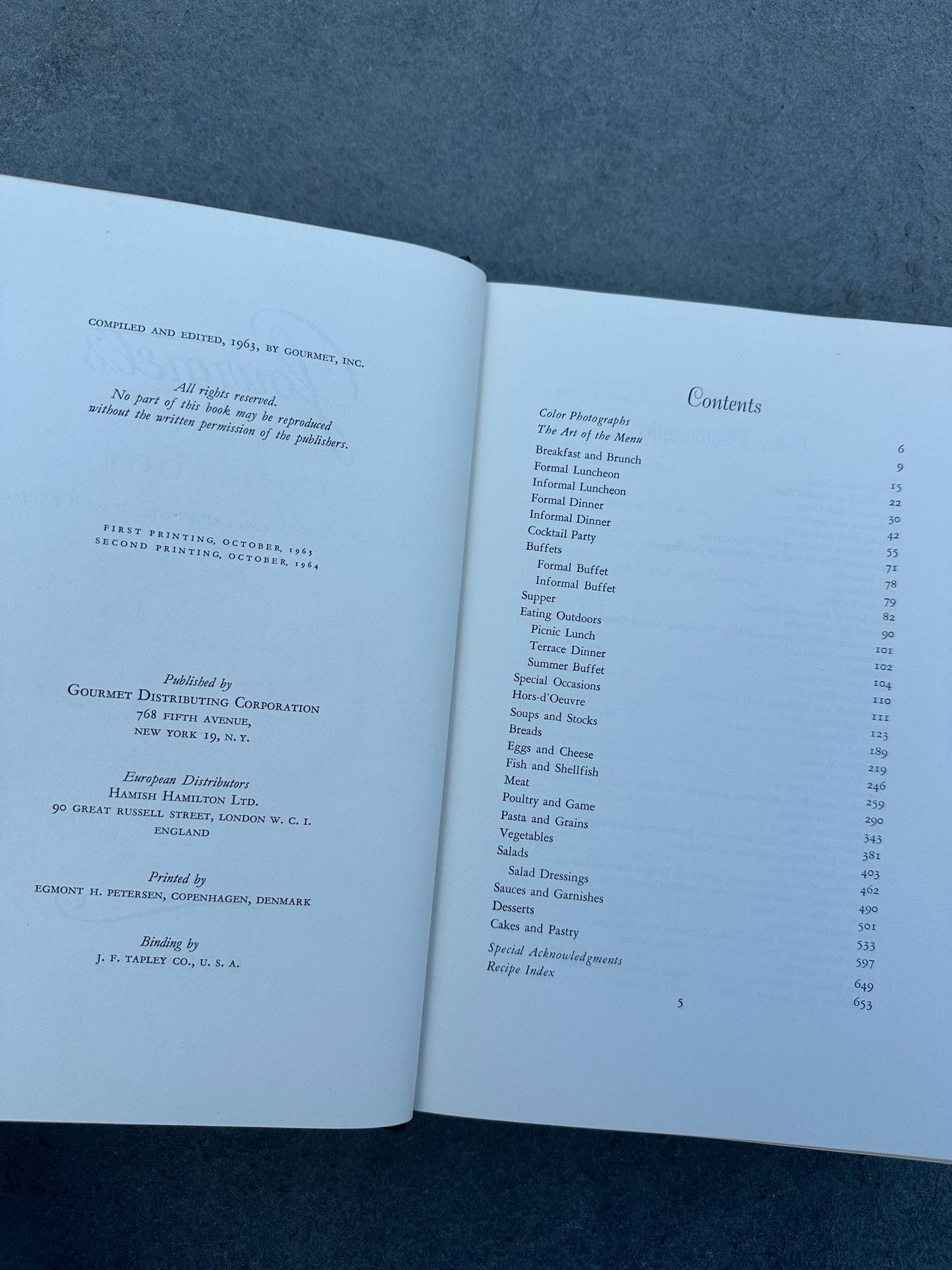 1964 Gourmet's Menu Cookbook A Collection of Epicurean Menus and Recipes Illustrated Hardcover Book