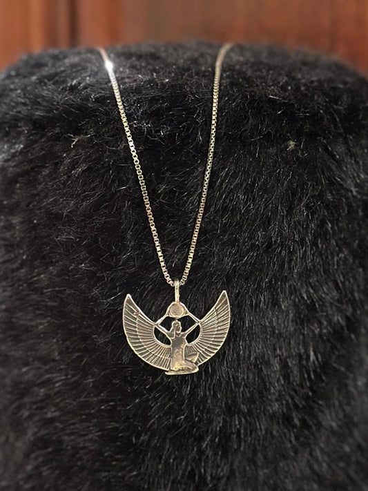 Vintage Sterling Silver Egyptian Revival Isis Goddess Pendant Necklace