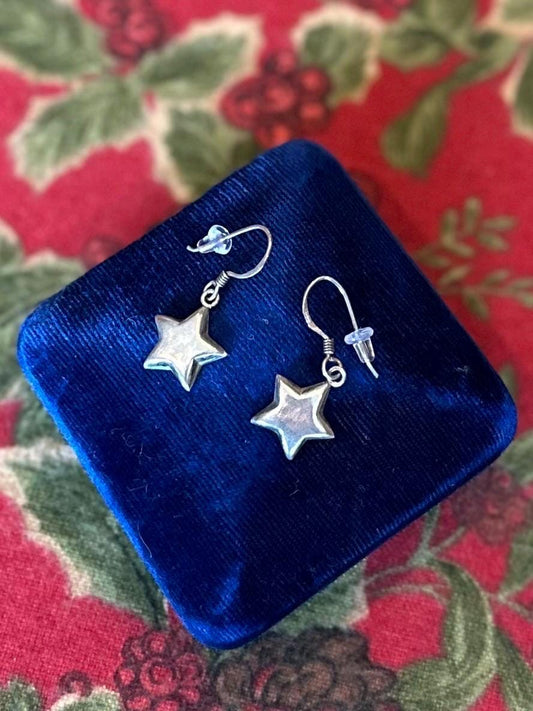 Sterling Silver 925 Star Dangle Drop Earrings Y2K