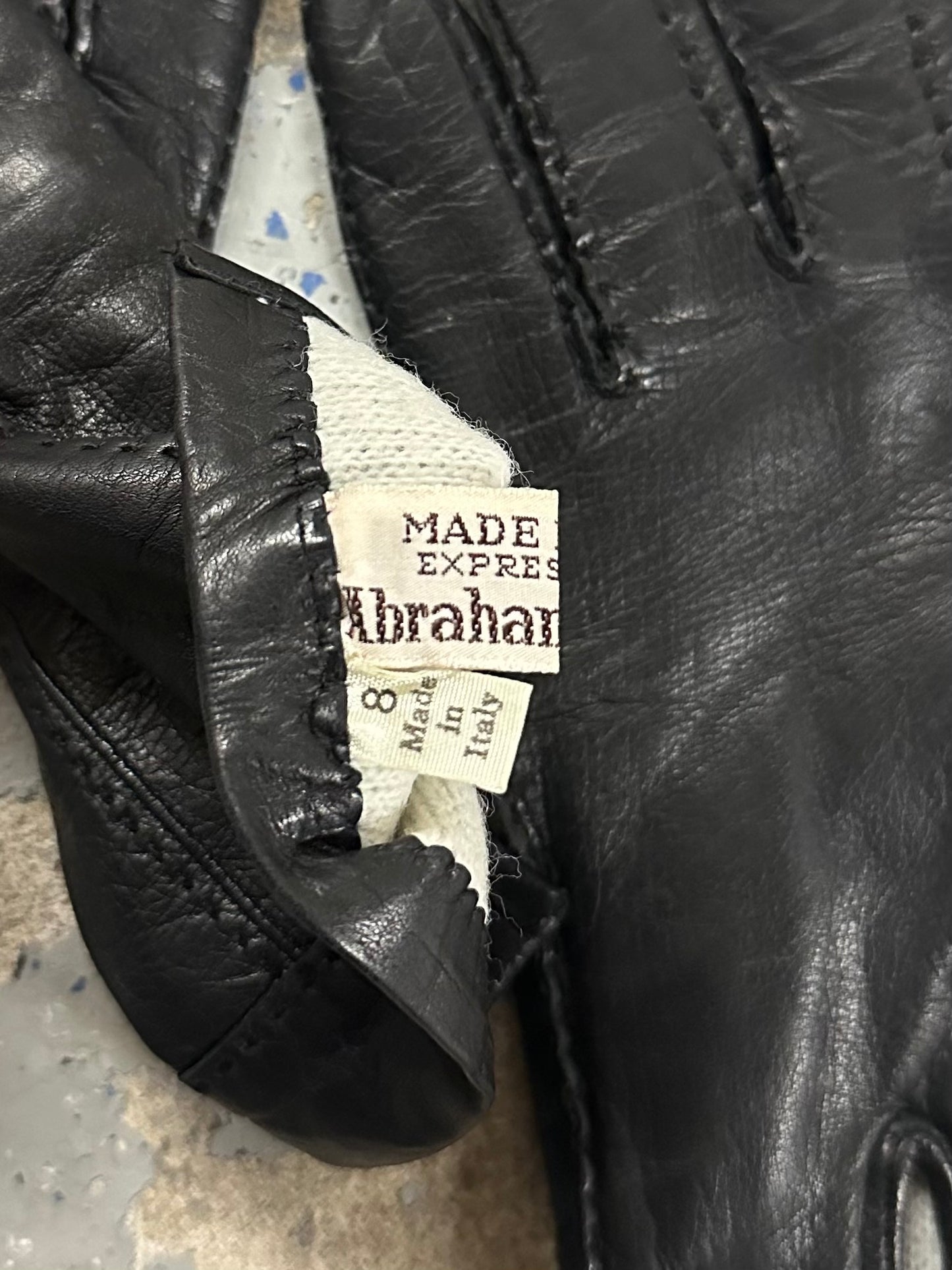1980s Abraham & Strauss Black Leather Gloves Made in Italy Size 8