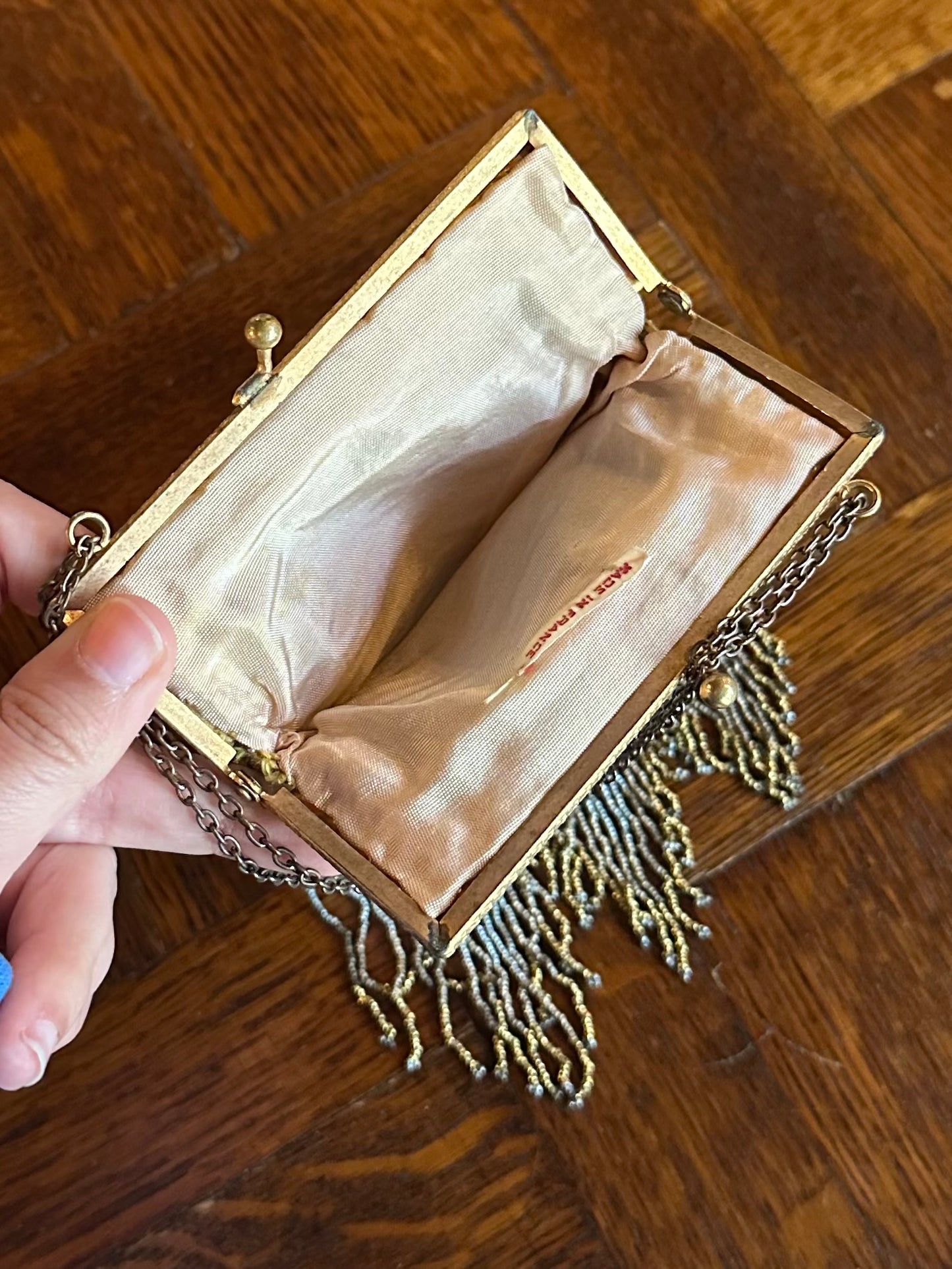 Antique 1900s Edwardian French Steel Micro Beaded Evening Purse with Fringe
