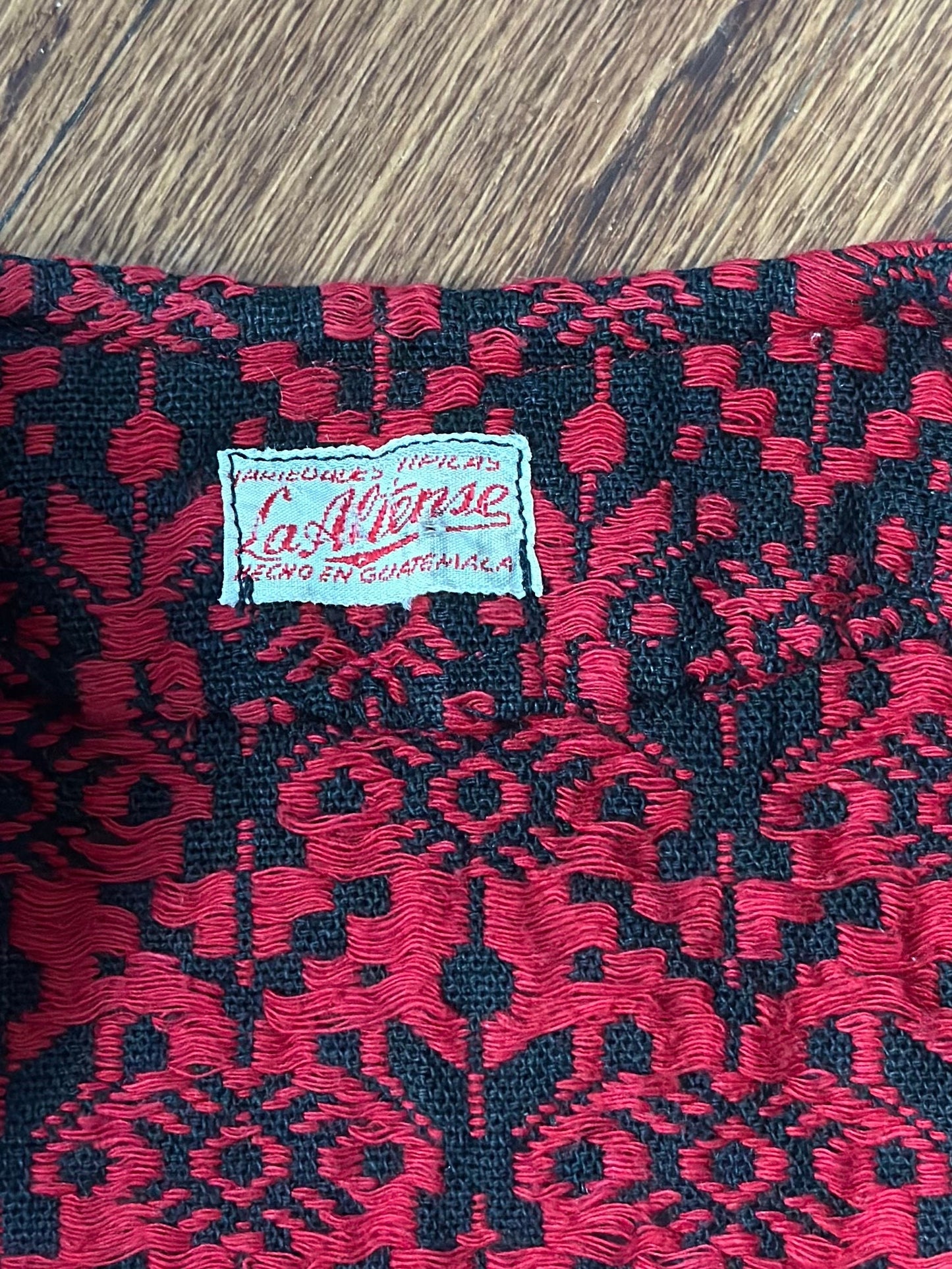 1970s Guatemalan Red & Black Woven Vest with Fringe