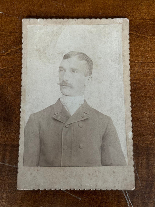 Antique Late 1800s Cabinet Card Crimped Edges Portrait of a Man with Mustache