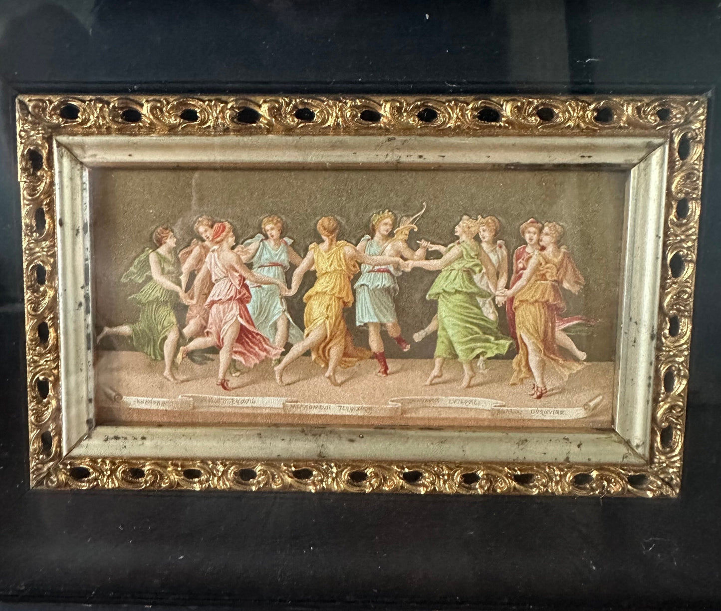Vintage Framed Shadowbox The Dance of Apollo and the Nine Muses Greek Print