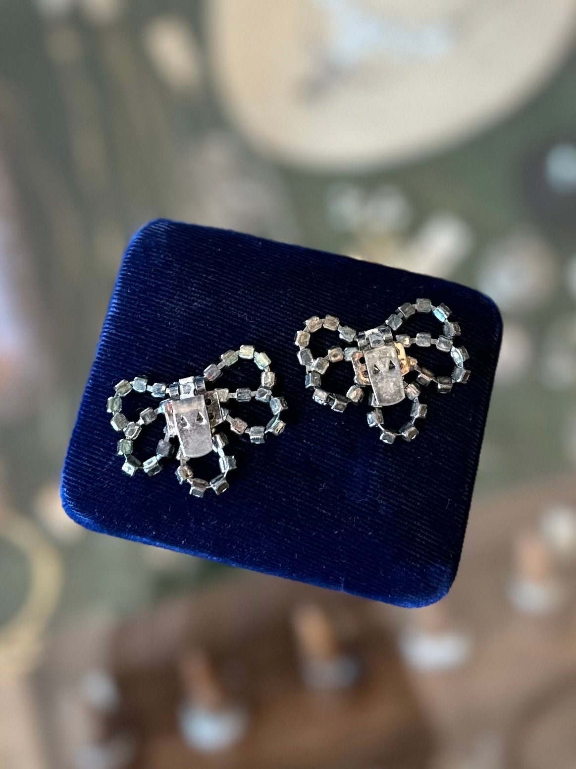 Vintage BLUETTE Made in France Signed Diamanté Rhinestone Bow Dress or Shoe Clips Pair