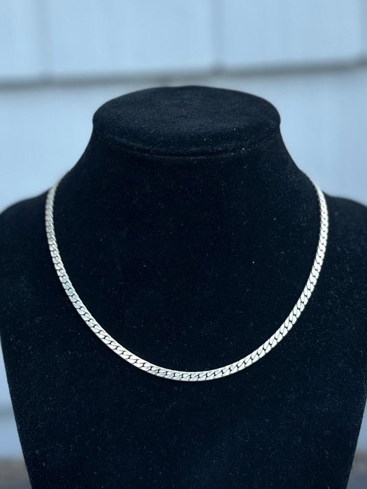 Vintage Sterling Silver Flat Curb Chain Cuban Chain 14.75” 14.37g