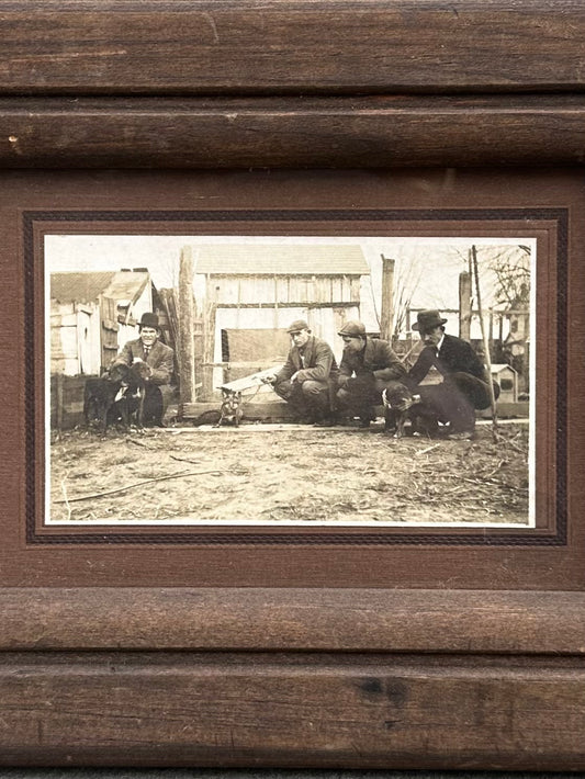Wood Framed Antique Edwardian Era Cabinet Card Fox Hunt Photo