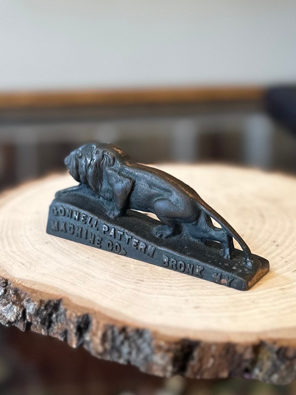 Antique 1920s 1930s Bronx NYC LION Bronze Advertising Paperweight