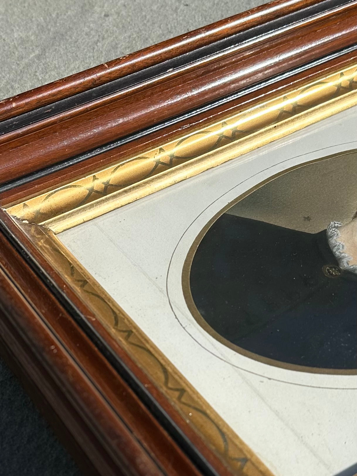 Antique 19th Century Victorian Era Wood Framed Hand Painted Portrait of a Woman Mourning Piece