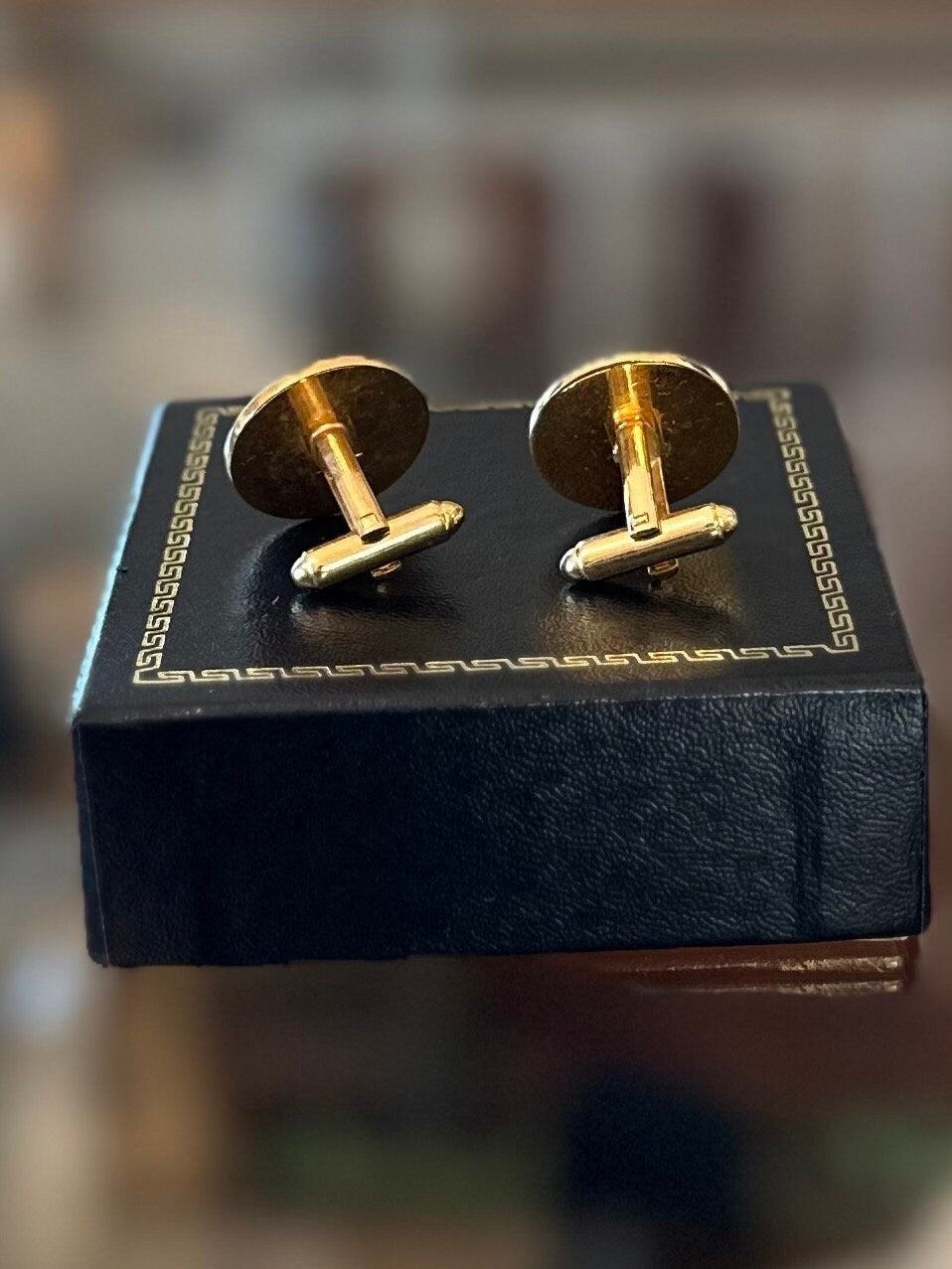 1960s Signed DANTE Aquarius Gold Tone Bullet Back Cuff Links Pair