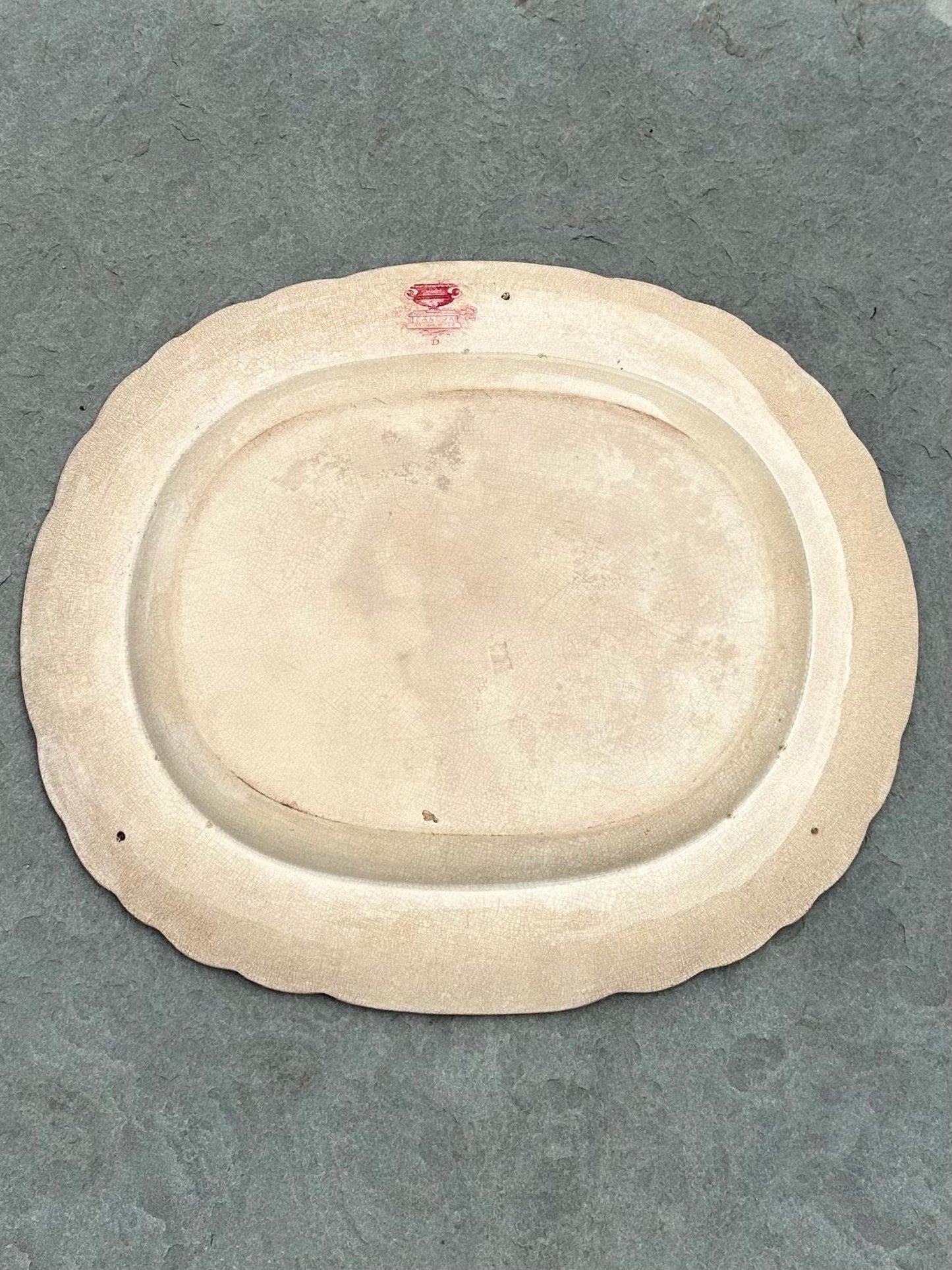 Antique 1800s Georgian Stoneware Early Staffordshire Red Pink Transferware Platter
