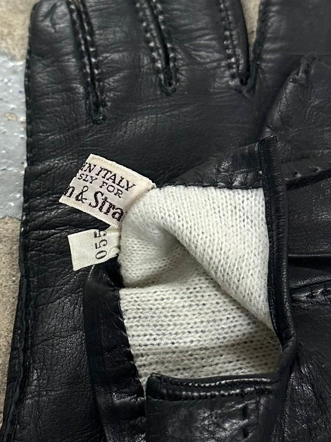 1980s Abraham & Strauss Black Leather Gloves Made in Italy Size 8