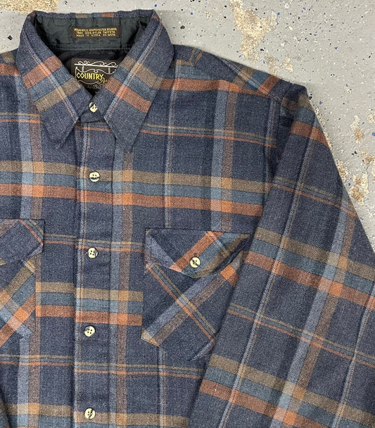 1980s Country Squire by Block Men's Plaid Wool Blend Flannel Shirt