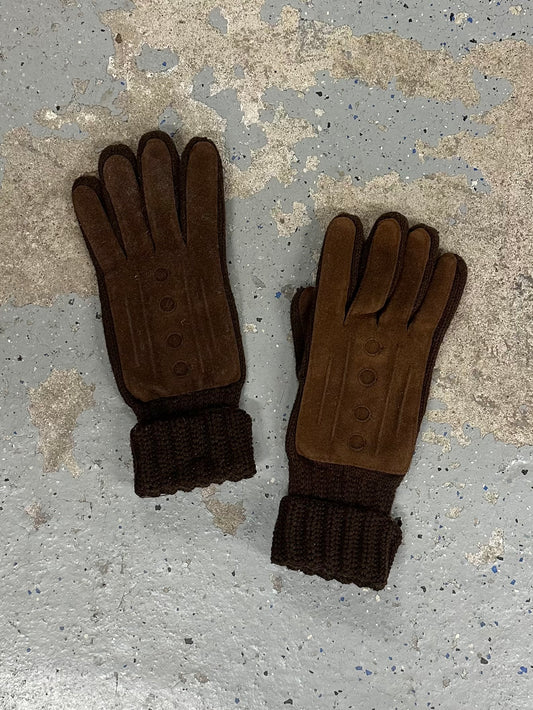 1980s Ladies Brown Acrylic & Vinyl Suede Gloves