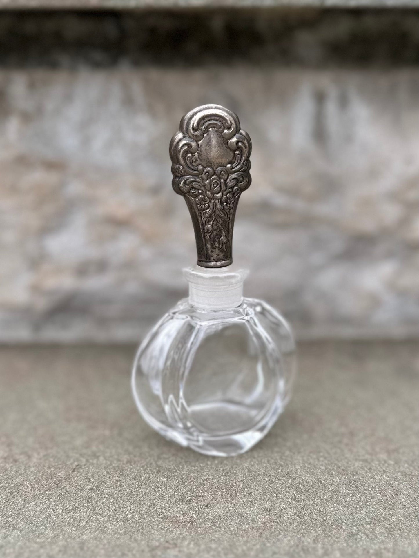 Vintage Signed Towle Sterling Silver Encased Stopper Glass Perfume Bottle