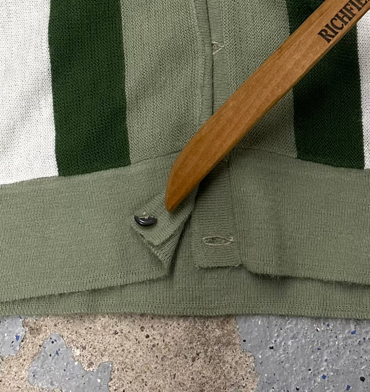 1960s Macy's Men's Store Saybrooke Green & White Stripe Collared Shirt