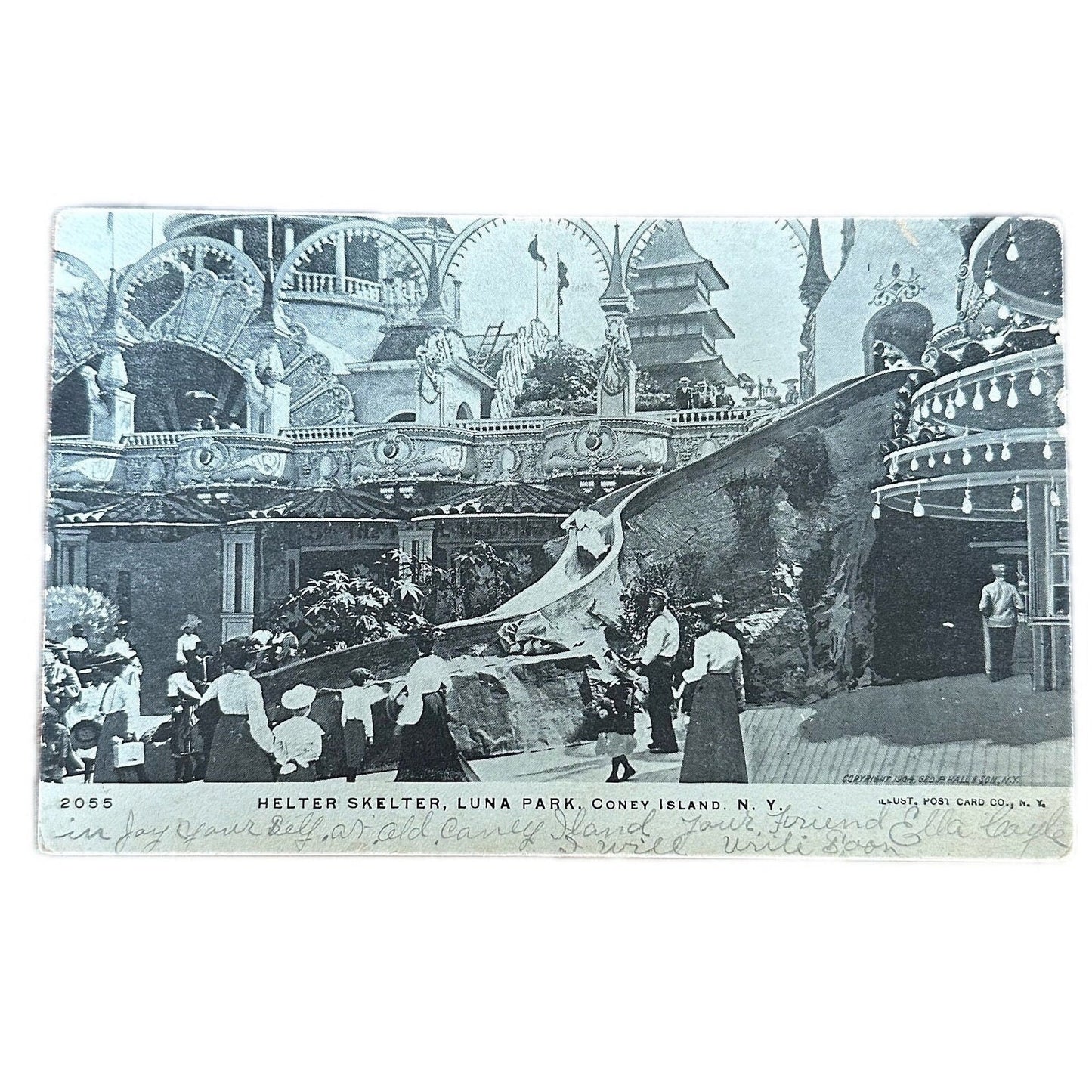 Antique 1905 Postmarked Helter Skelter Luna Park Coney Island NYC Topographical Postcard