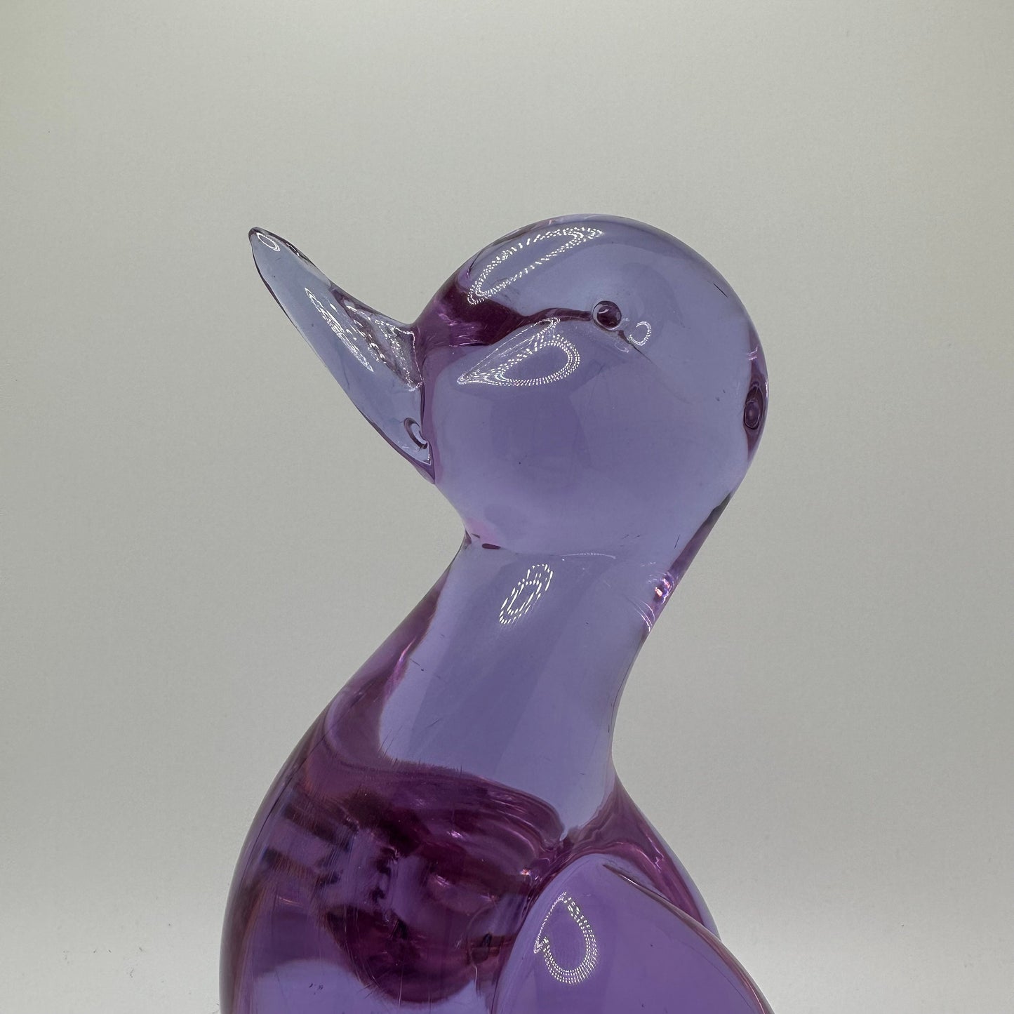 Vintage Midcentury Signed Licio Zanetti Murano Italian Handblown Art Glass Lilac Purple Duck