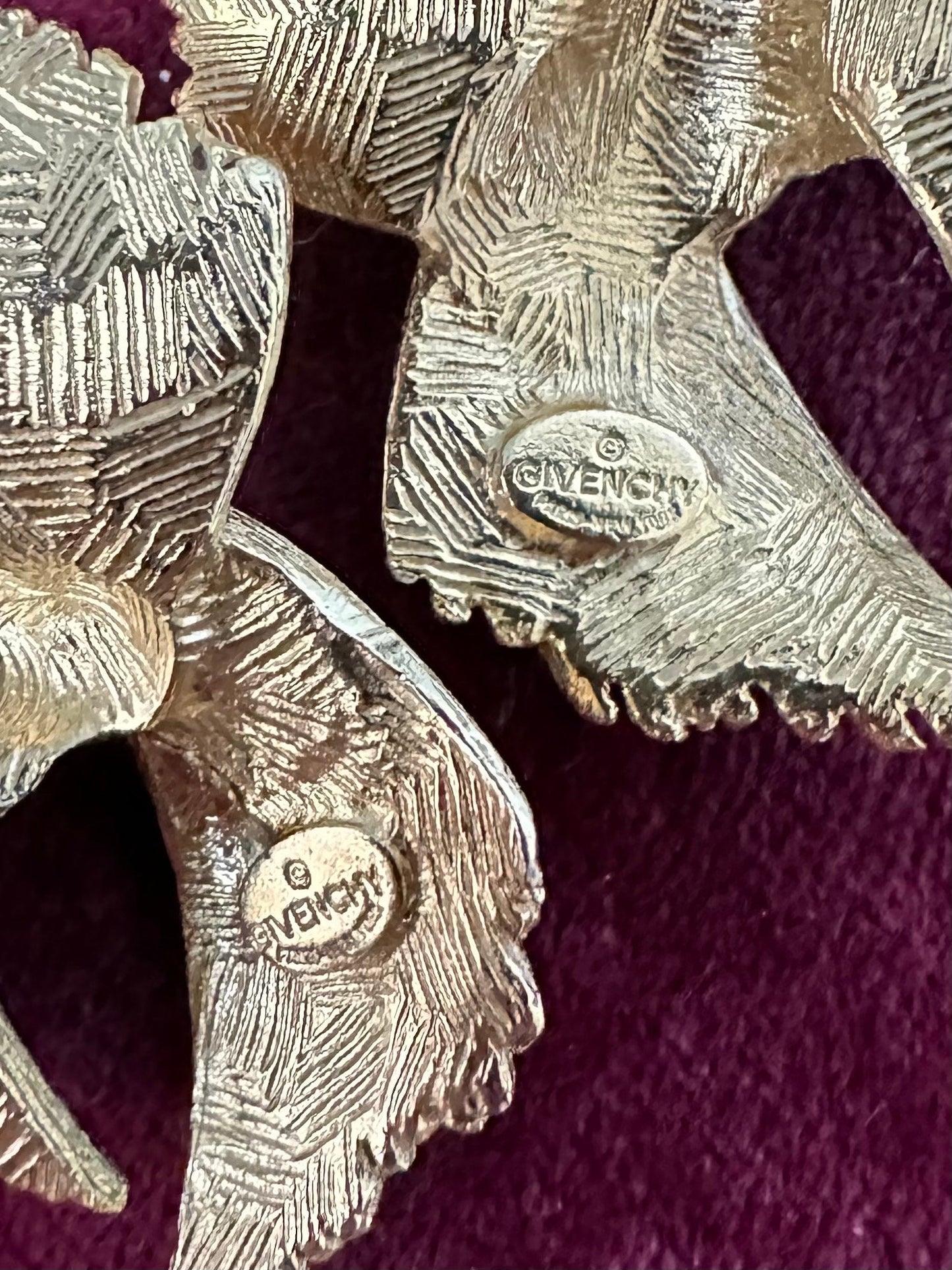 1980s 1990s Givenchy Paris New York Signed Gold Tone Textured Abstract Pierced Earrings Statement