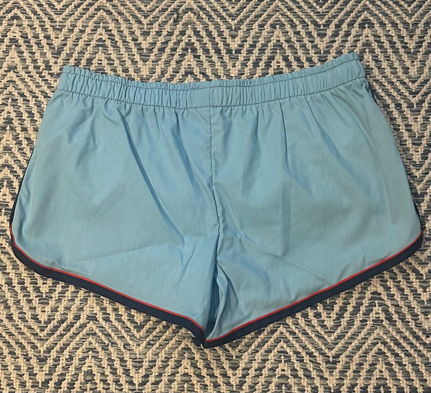 Vintage 1980s Deadstock NOS Rail Grabber Light Blue Red & Navy Striped Men's Swim Trunks Short Shorts