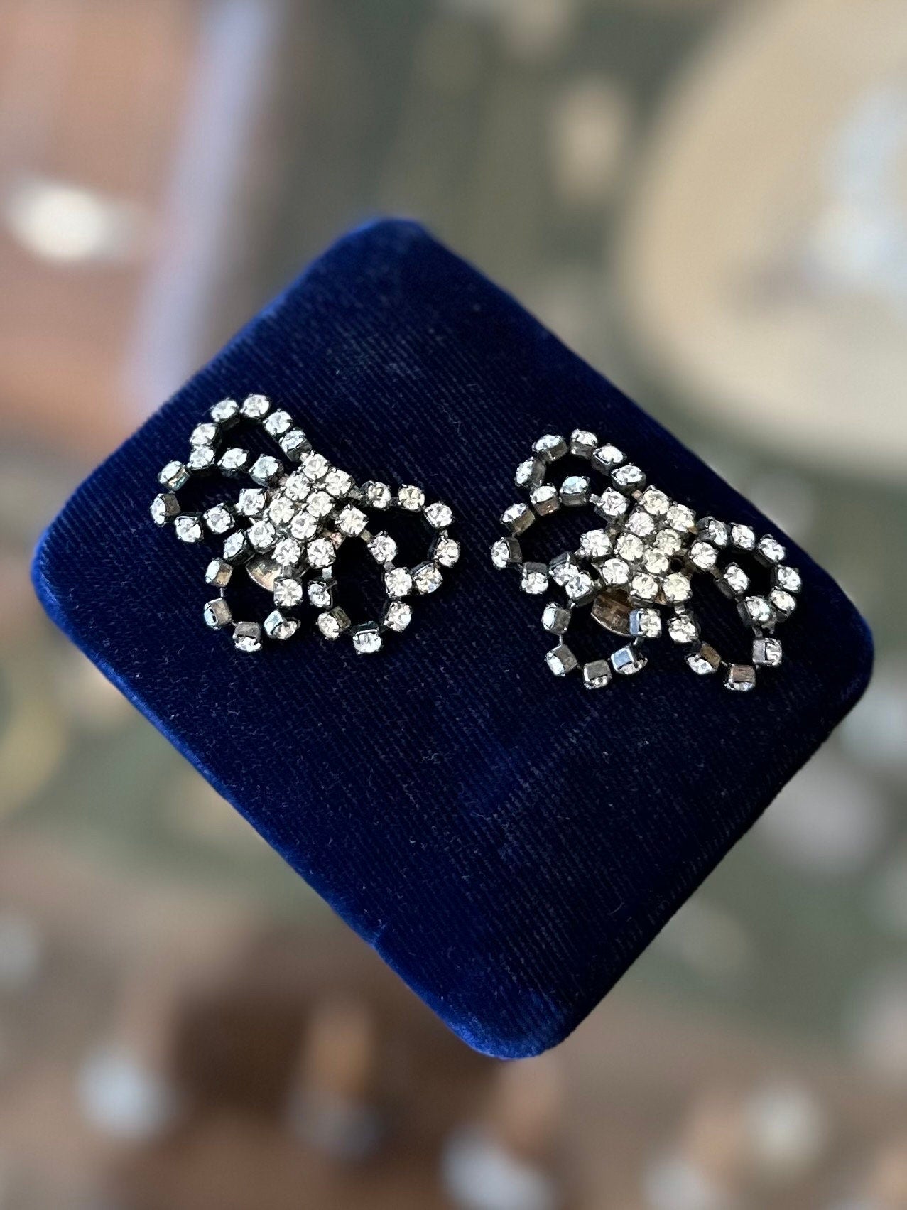 Vintage BLUETTE Made in France Signed Diamanté Rhinestone Bow Dress or Shoe Clips Pair