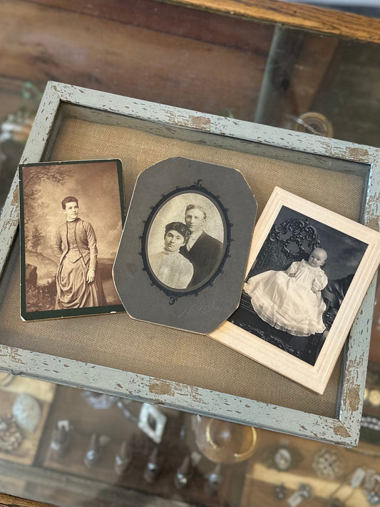 LOT OF 3 Antique Victorian Cabinet Cards of Woman, Baby, and Married Couple