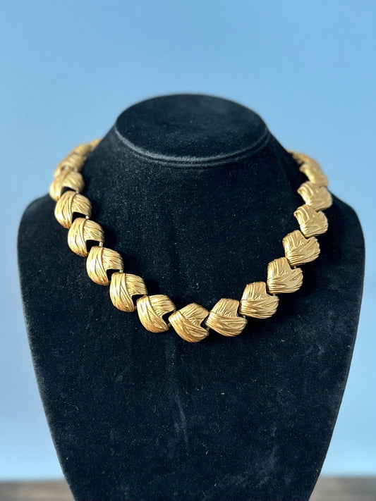 1980s 1990s Signed Lion Anne Klein Chunky Matte Finish Gold Tone Necklace